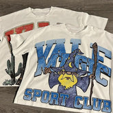 Street Unisex T-shirt Washed Old Oversize Hip Hop Skateboard Anime Print Short Sleeve